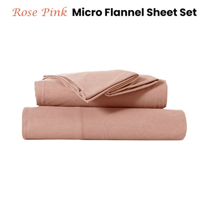 Kingtex Rose Pink Ultra-Soft Micro Flannel Sheet Set 40 cm Wall - Single