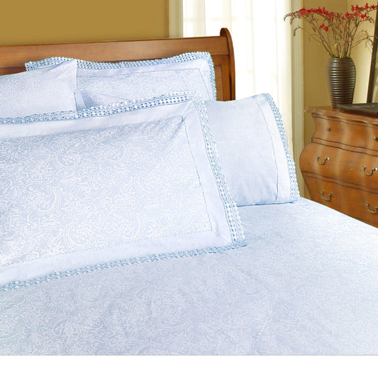 Shangri La Microfibre Machine Lace Sheet Set Ice Blue King - Floral Design