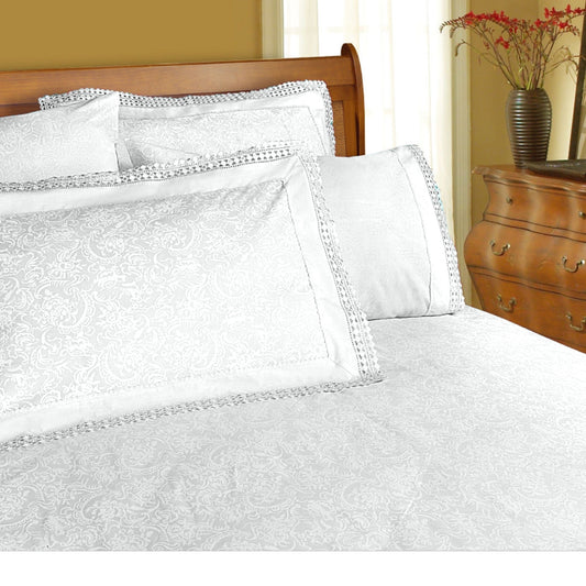 Shangri La Microfibre Machine Lace Sheet Set White King - Floral Design