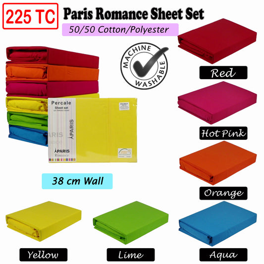 Paris Romance 255TC Cotton Polyester Sheet Set Red Double - Easy Care, Machine Washable