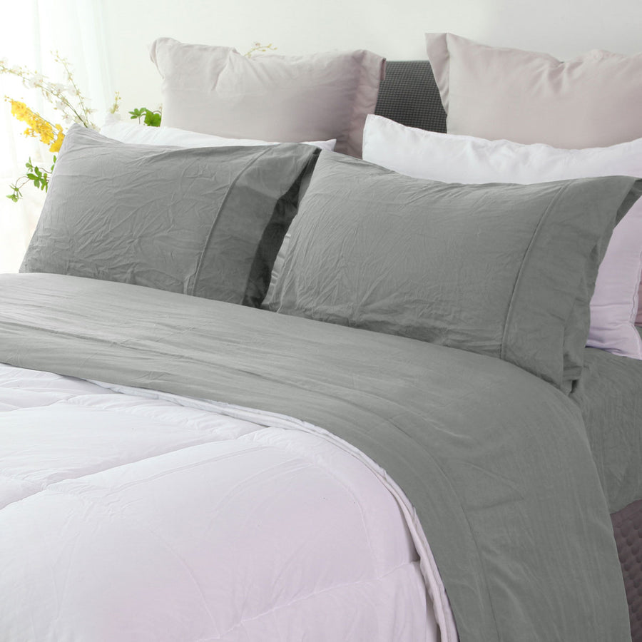 Ramesses Pebble Wash Linen Look Alternative Sheet Set - Charcoal, King