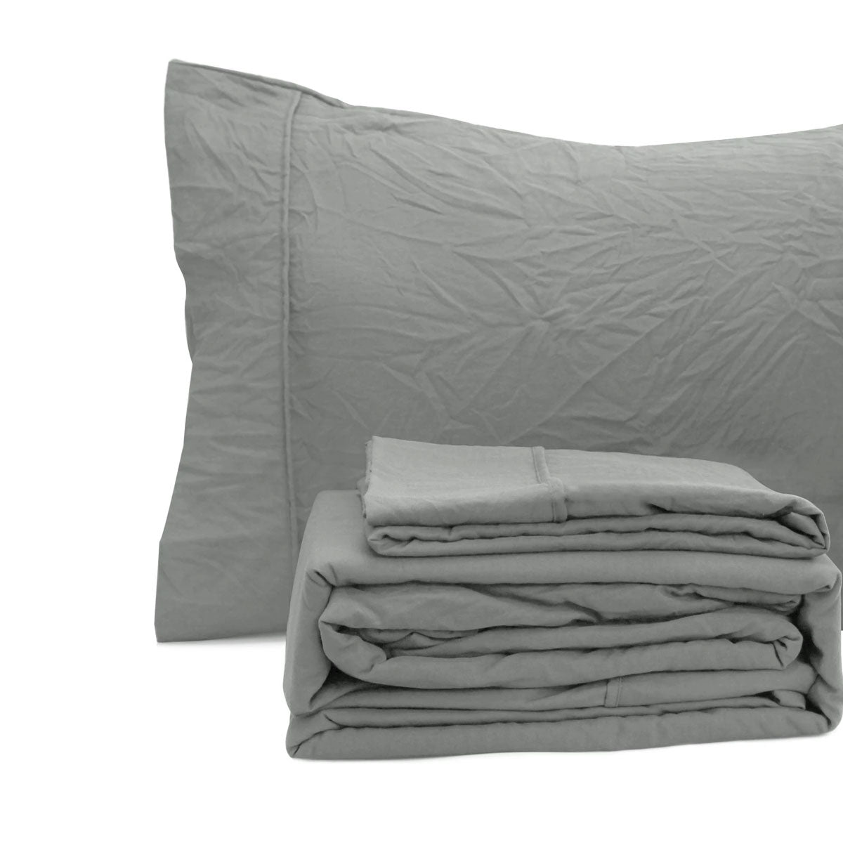 Ramesses Pebble Wash Linen Look Alternative Sheet Set - Charcoal, Single