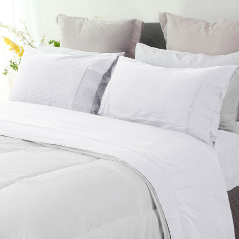 Ramesses Pebble Wash Linen Look Sheet Set - White, King Single