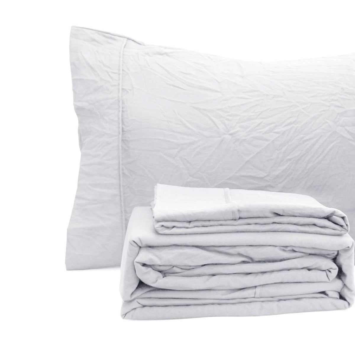 Ramesses Pebble Wash Linen Look Sheet Set - White, Single