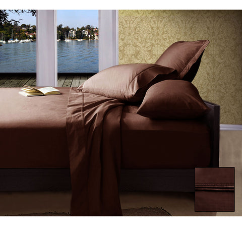 Ramesses 1000TC American Pima Cotton Sheet Set Chocolate King - Soft & Durable - SuperSaverAU - view 1