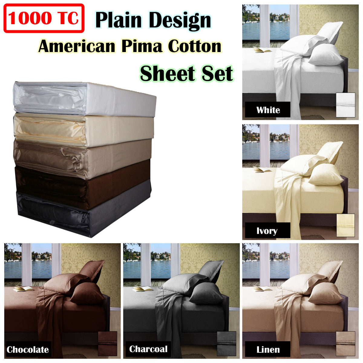 Ramesses 1000TC American Pima Cotton Sheet Set Chocolate Queen - Soft & Durable