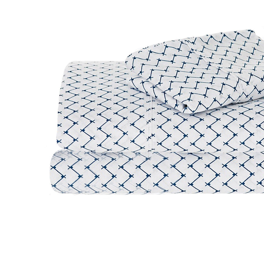 Ramesses Egyptian Cotton Printed Sheet Set Navy Geometric 250TC Single 180x265 cm - SuperSaverAU - view 1