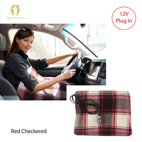 Ramesses Electric Heated Car Snuggle with 12V Plug - Red Checkered, 110 x 150cm