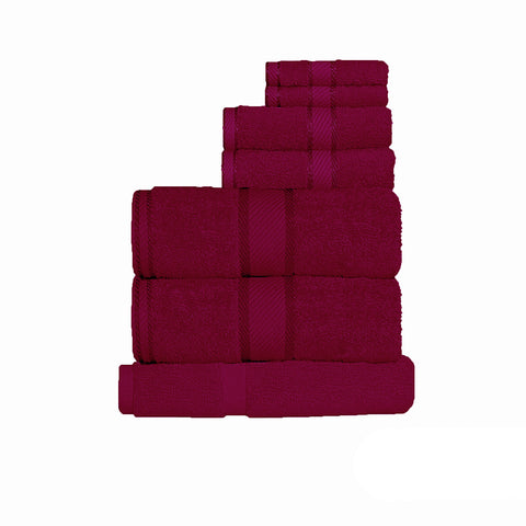 Kingtex Cotton Towel Set with 550GSM Combed Pile - Burgundy, 7 Piece