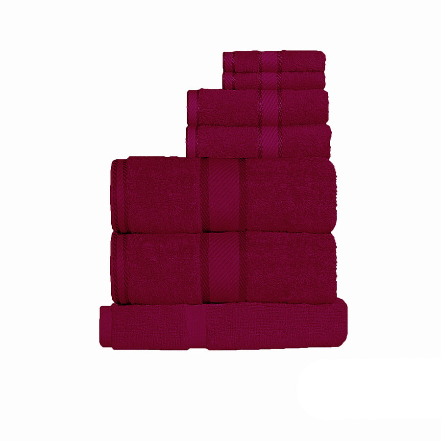 Kingtex Cotton Towel Set with 550GSM Combed Pile - Burgundy, 7 Piece