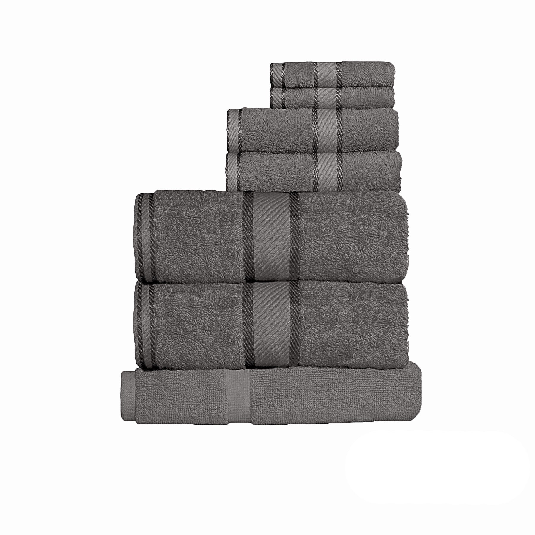 Kingtex Cotton Towel Set with 550GSM Combed Pile - Charcoal, 7 Piece