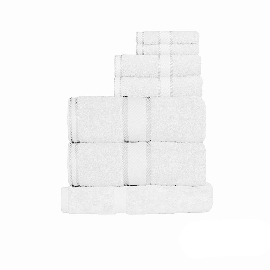 Kingtex Cotton Towel Set with 550GSM Combed Pile - White, 7 Piece