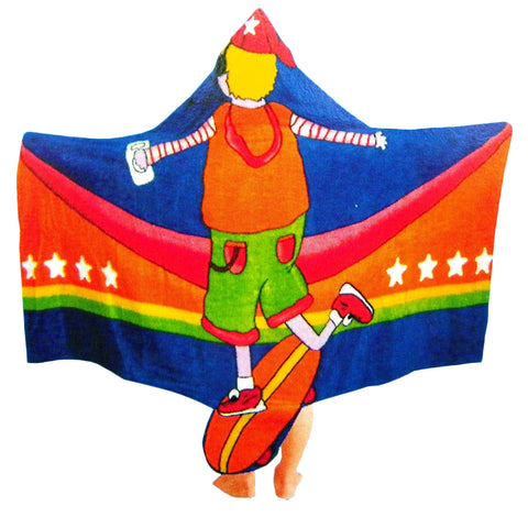 Kids Cotton Velour Beach Cape Skater Boy - 60x120 cm, Cartoon Print, Hand Holds - SuperSaverAU - view 1