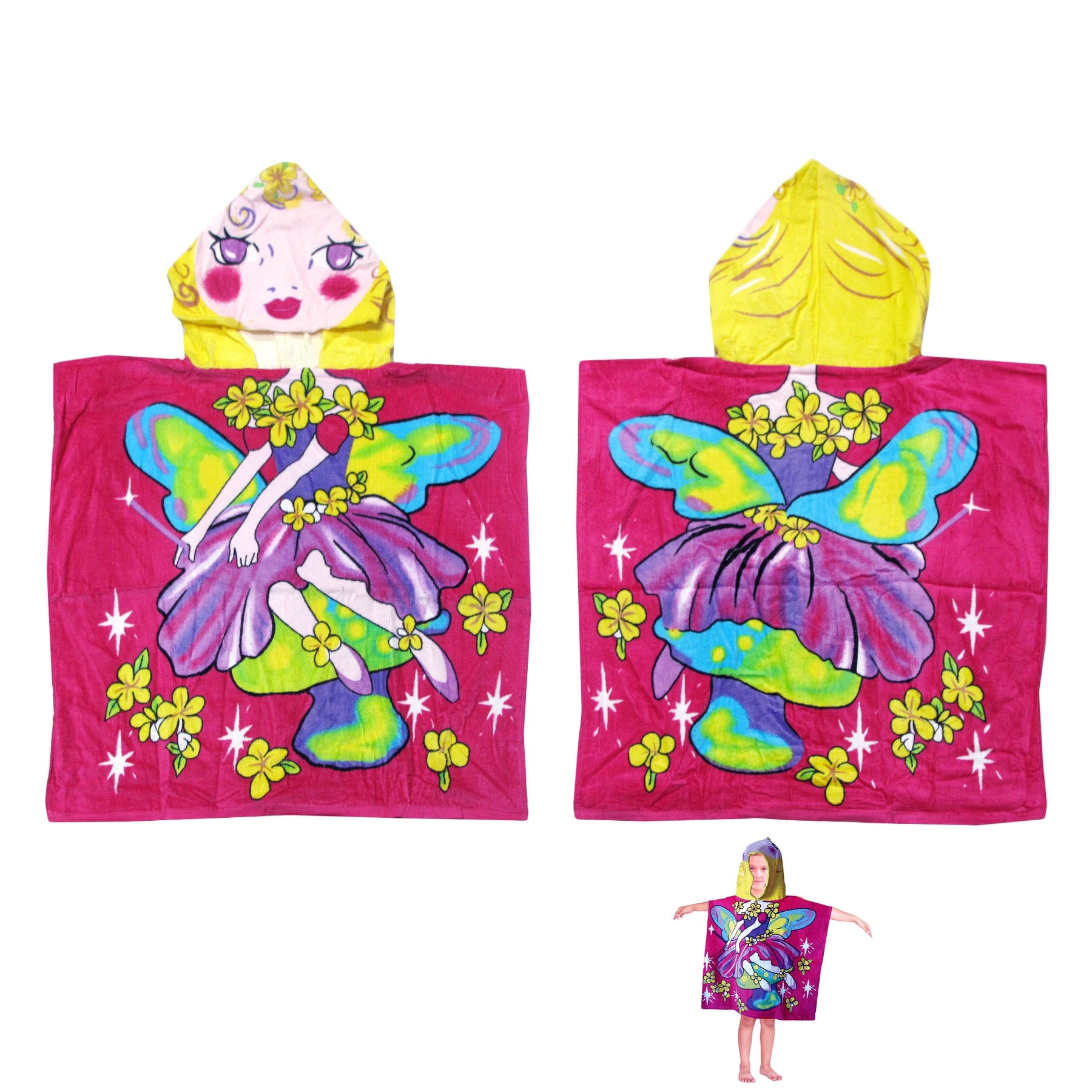 Cute Kids Cotton Hooded Towel Poncho 60 x 120 cm - Fairy Design for Ages 2-8 - SuperSaverAU - view 1