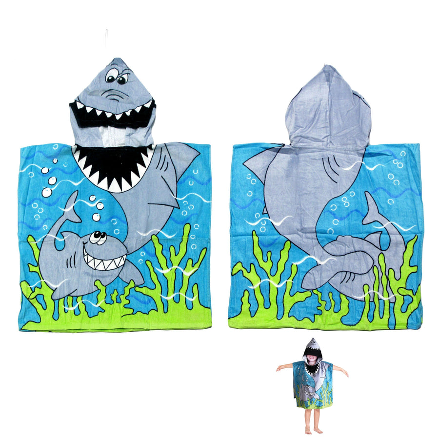 Cute Kids Cotton Hooded Towel Poncho 60 x 120 cm - Shark Design for Ages 2-8 - SuperSaverAU - view 1