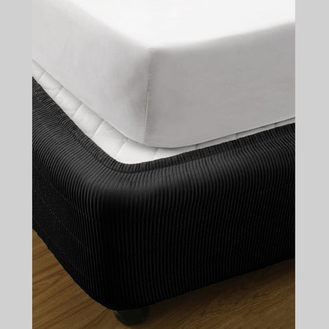 Ramesses Vertical Quilted Bed Valance Wrap - Black - King Single - Satin Polyester - SuperSaverAU - view 1