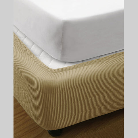 Ramesses Vertical Quilted Bed Valance Wrap - Linen - King Single - Machine Washable - SuperSaverAU - view 1