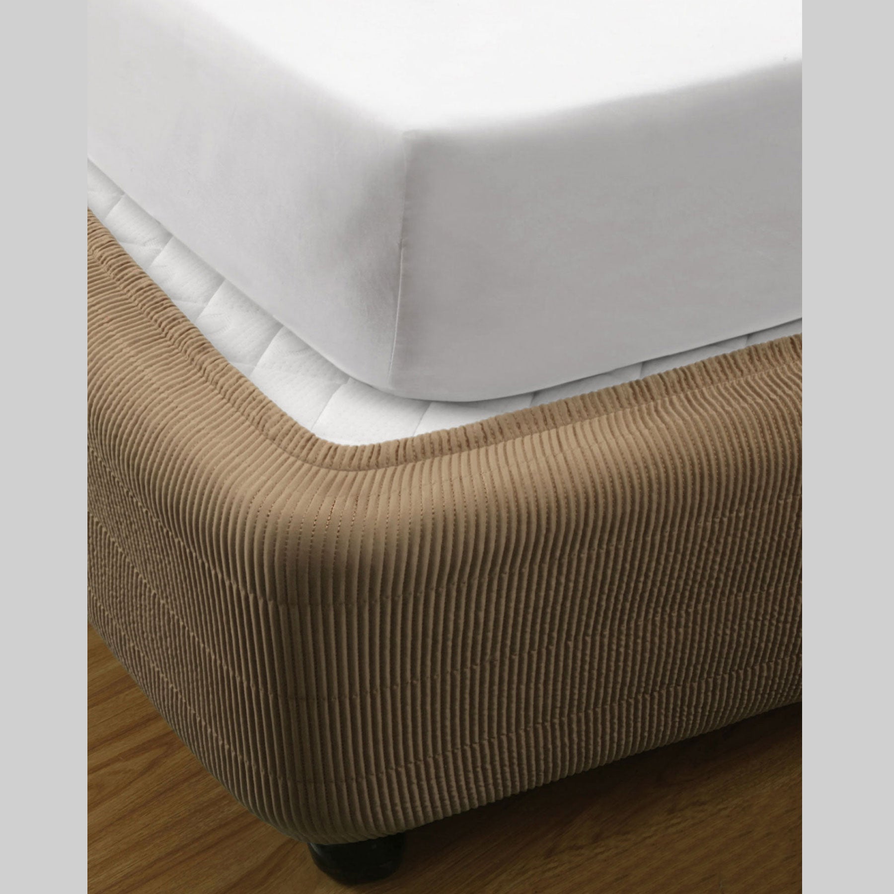 Ramesses Vertical Quilted Bed Valance Wrap Mocha Single - Satin Polyester, Machine Washable - SuperSaverAU - view 1