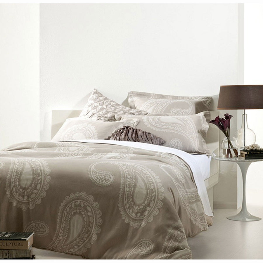Gainsborough Olivia Quilt Cover Set Queen - Jacquard, Machine Washable, Stone - SuperSaverAU - view 1