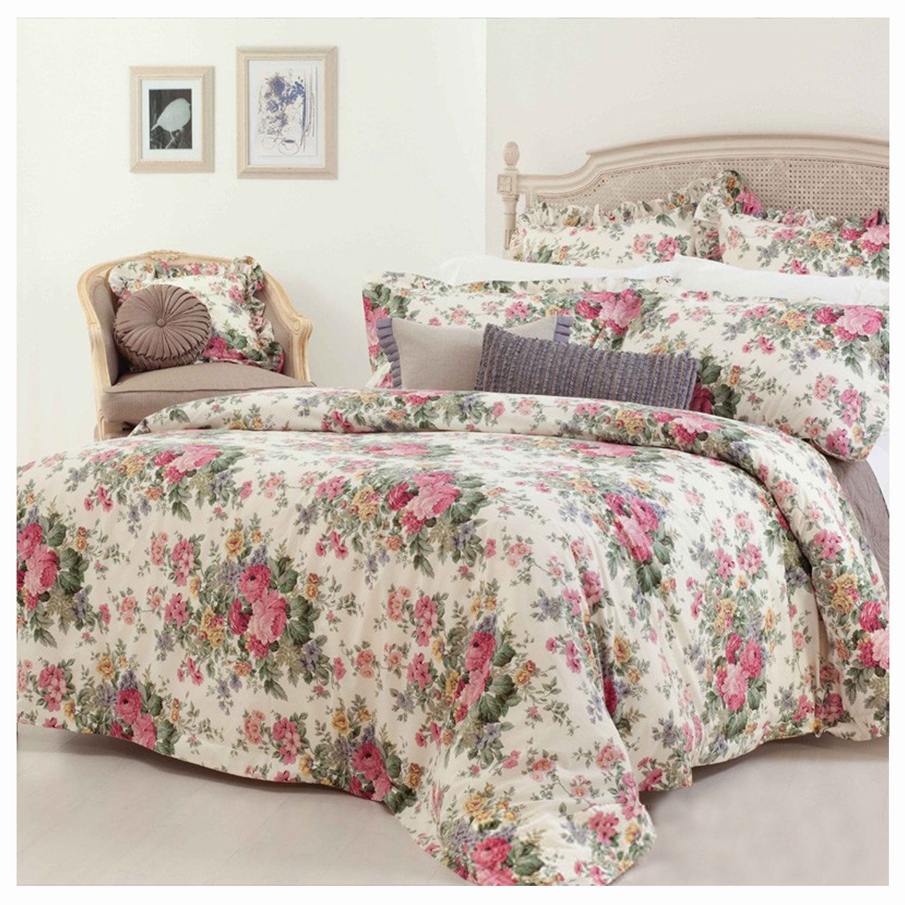Gainsborough Rosewood Quilt Cover Set Double - Floral Print, Soft Cotton - SuperSaverAU - view 1