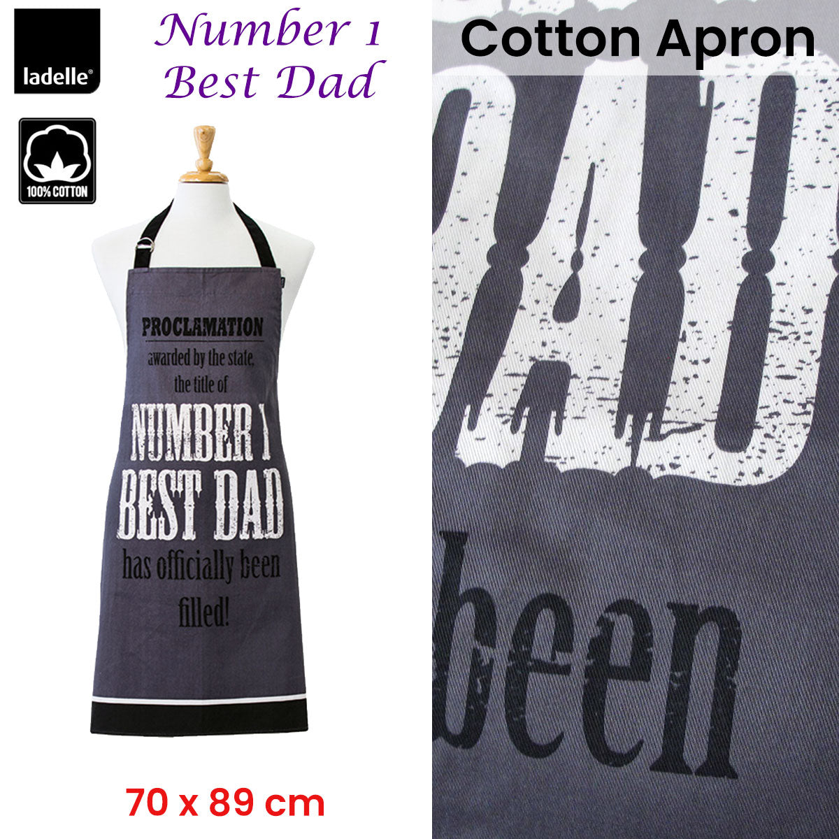 Ladelle Cotton Apron 70 x 89 cm - AZO Free Dyes, European Quality Standards - SuperSaverAU - view 2