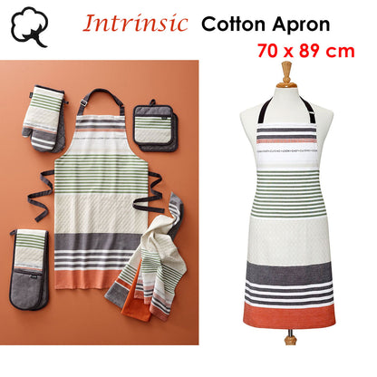 Ladelle Intrinsic Cotton Apron 70 x 89 cm - Stripes Print, Adjustable Neck, AZO Free