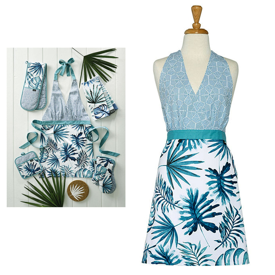 Ladelle Jade Cotton Apron - Tropical Leaves/Geometric Print, 70 x 89 cm - SuperSaverAU - view 1