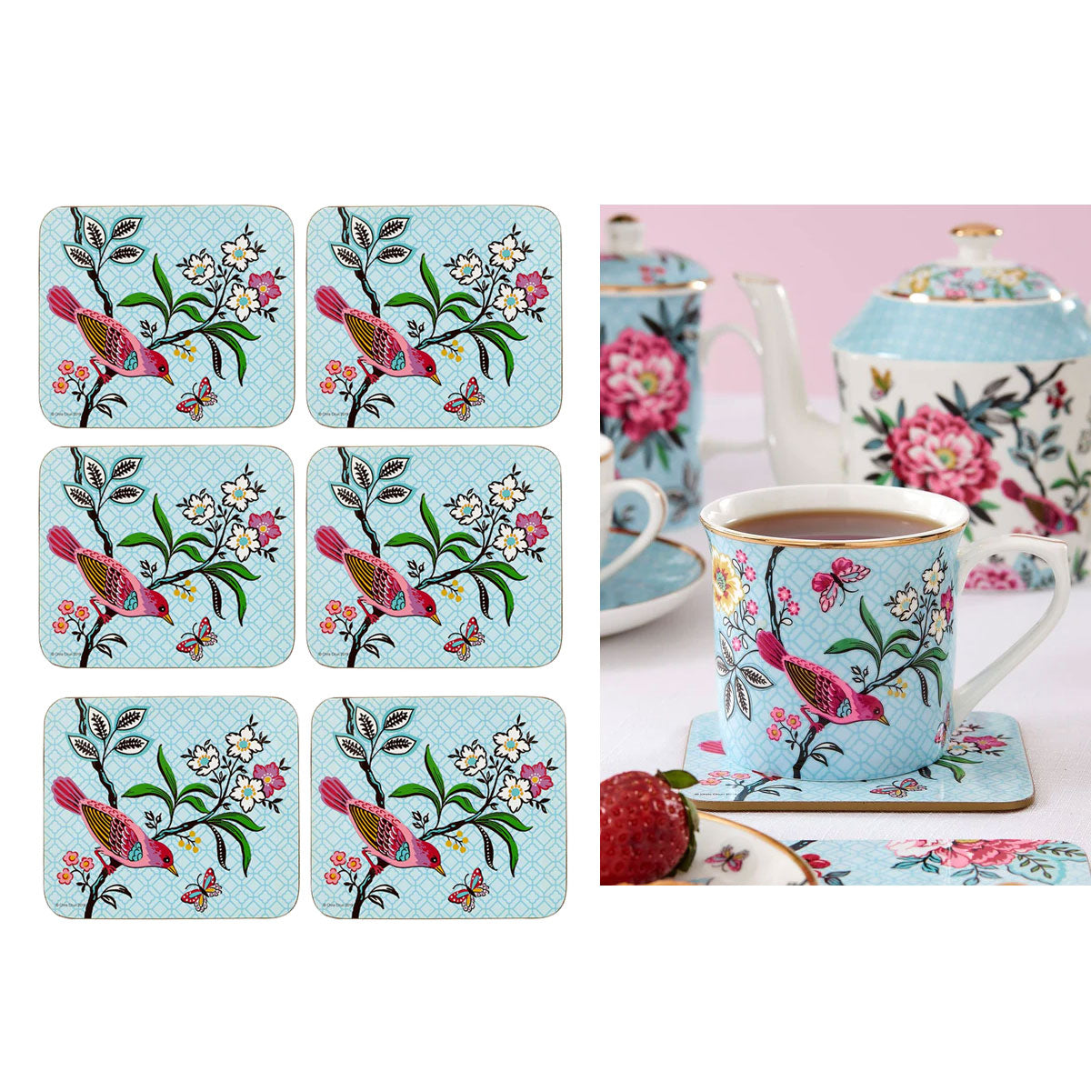 Jardin Peony Coasters Set of 6, 11x9.7cm, Hand Painted, Cork Backing - SuperSaverAU - view 1