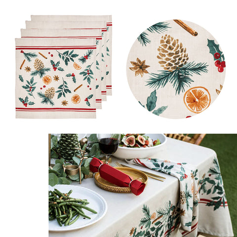 Ladelle Set of 4 Evergreen 100% Cotton Napkins 45 x 45 cm - Christmas Design - SuperSaverAU - view 1