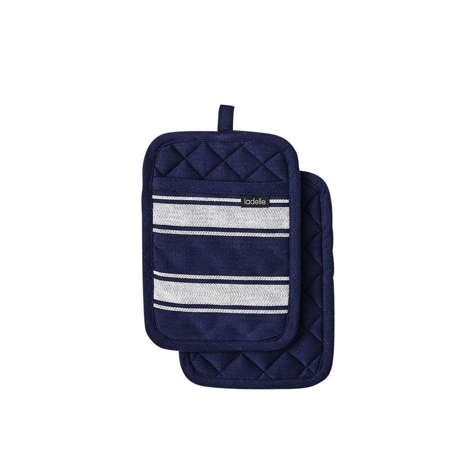 Ladelle Butcher Stripe Navy Set of 2 Pot Holders 17.5 x 24.5cm, AZO Free Dyes - SuperSaverAU - view 1