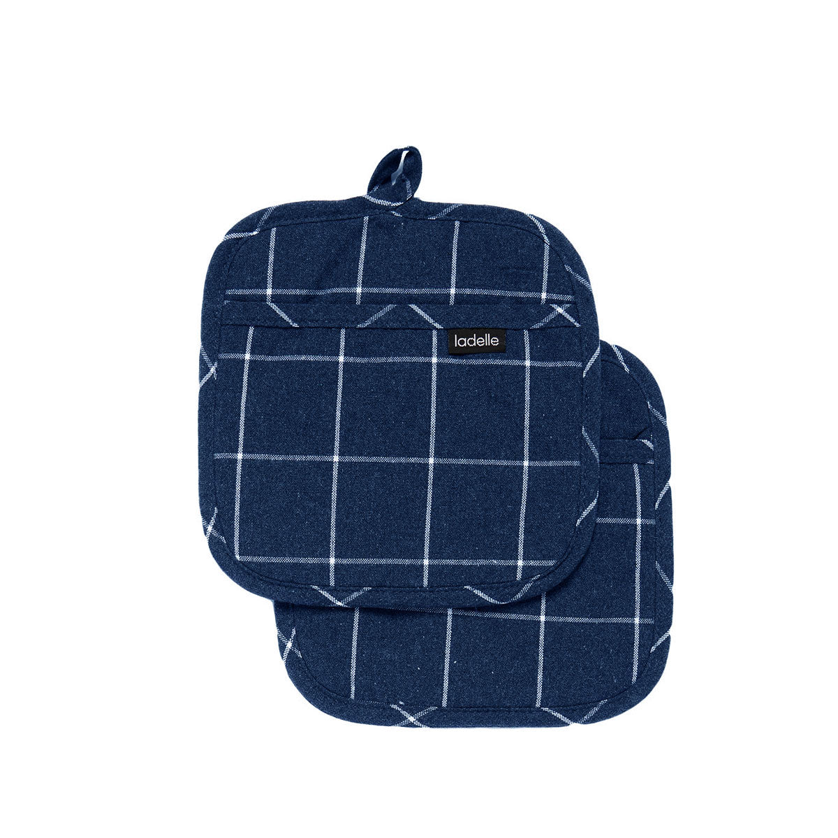 Ladelle Eco Check Navy Set of 2 Pot Holders 21 x 21 cm - Recycled Cotton - SuperSaverAU - view 1
