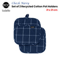 Ladelle Eco Check Navy Set of 2 Pot Holders 21 x 21 cm - Recycled Cotton - SuperSaverAU - view 2