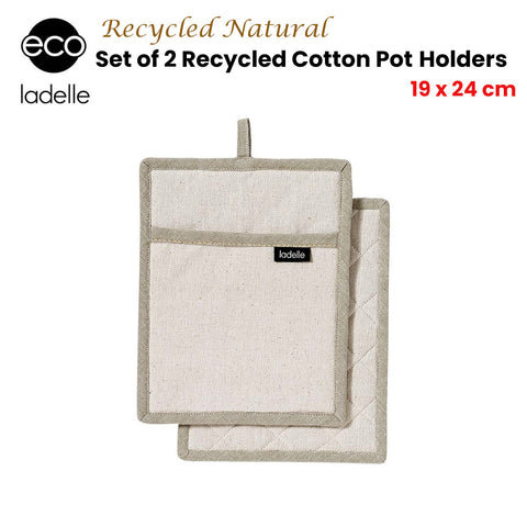 Ladelle Eco Recycled Natural Set of 2 Pot Holders 19 x 24 cm - Quilted Design - SuperSaverAU - view 1