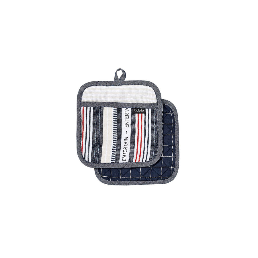 Ladelle Entertainer Charcoal Set of 2 Pot Holders 21 x 21 cm, Quilted Design, AZO Free - SuperSaverAU - view 1