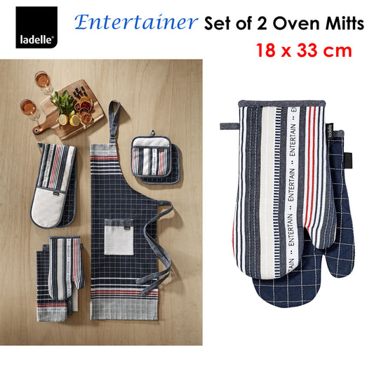 Ladelle Entertainer Charcoal Set of 2 Oven Mitts 18 x 33 cm - Quilted Design, AZO Free