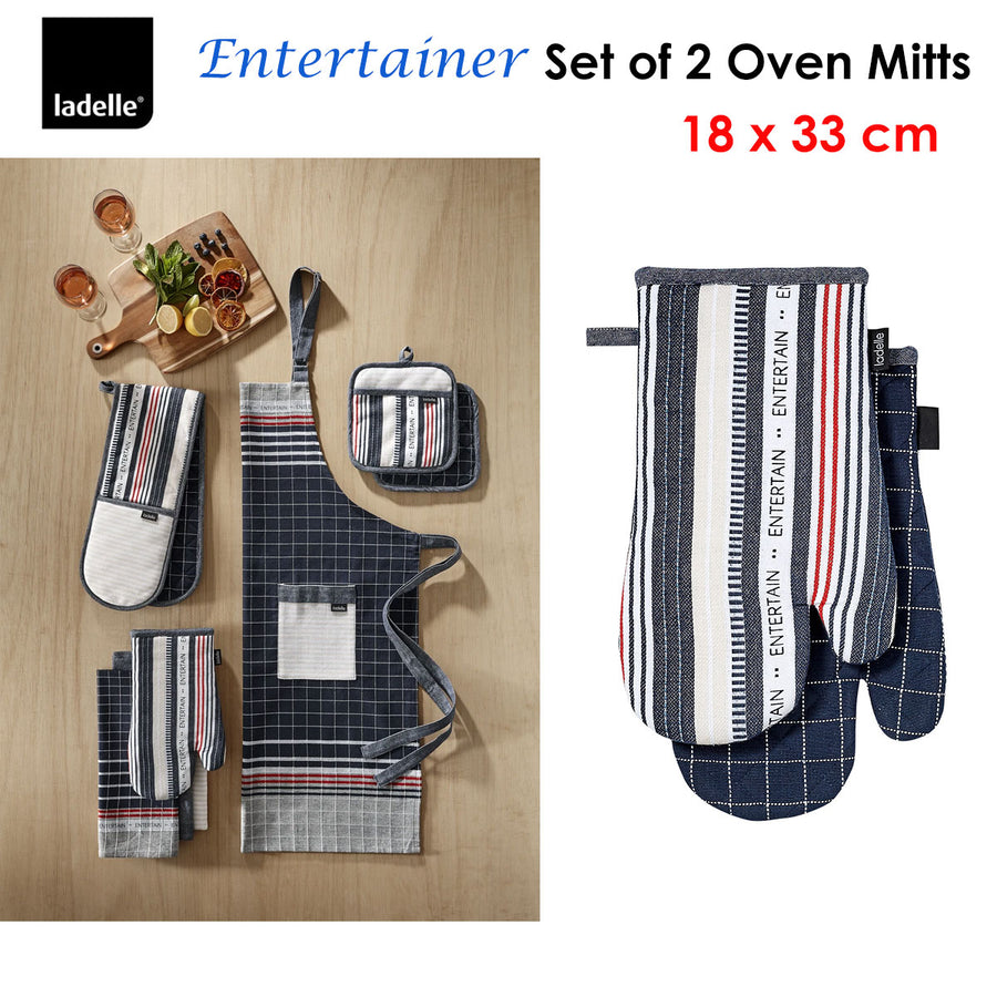 Ladelle Entertainer Charcoal Set of 2 Oven Mitts 18 x 33 cm - Quilted Design, AZO Free - SuperSaverAU - view 1