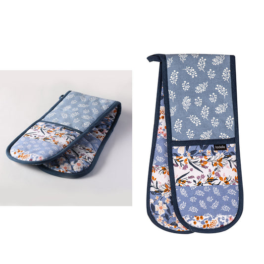 Ladelle Homespun Double Oven Mitt 17 x 89 cm, Quilted, 100% Cotton, Floral Print