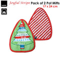 Ladelle Joyful Stripe Red Set of 2 Pot Mitts 17 x 24 cm, Quilted Christmas Design - SuperSaverAU - view 2