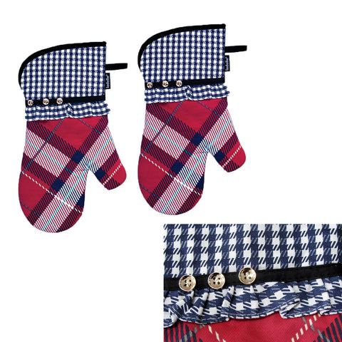 Ladelle Khloe Multi Set of 2 Oven Mitts 18 x 33 cm, Quilted Tartan Design, AZO Free - SuperSaverAU - view 1