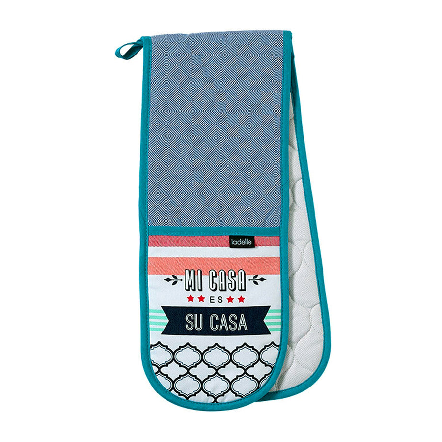 Ladelle Mi Casa Double Oven Mitt 17x89cm Cotton Stripes/Moroccan Print - SuperSaverAU - view 1