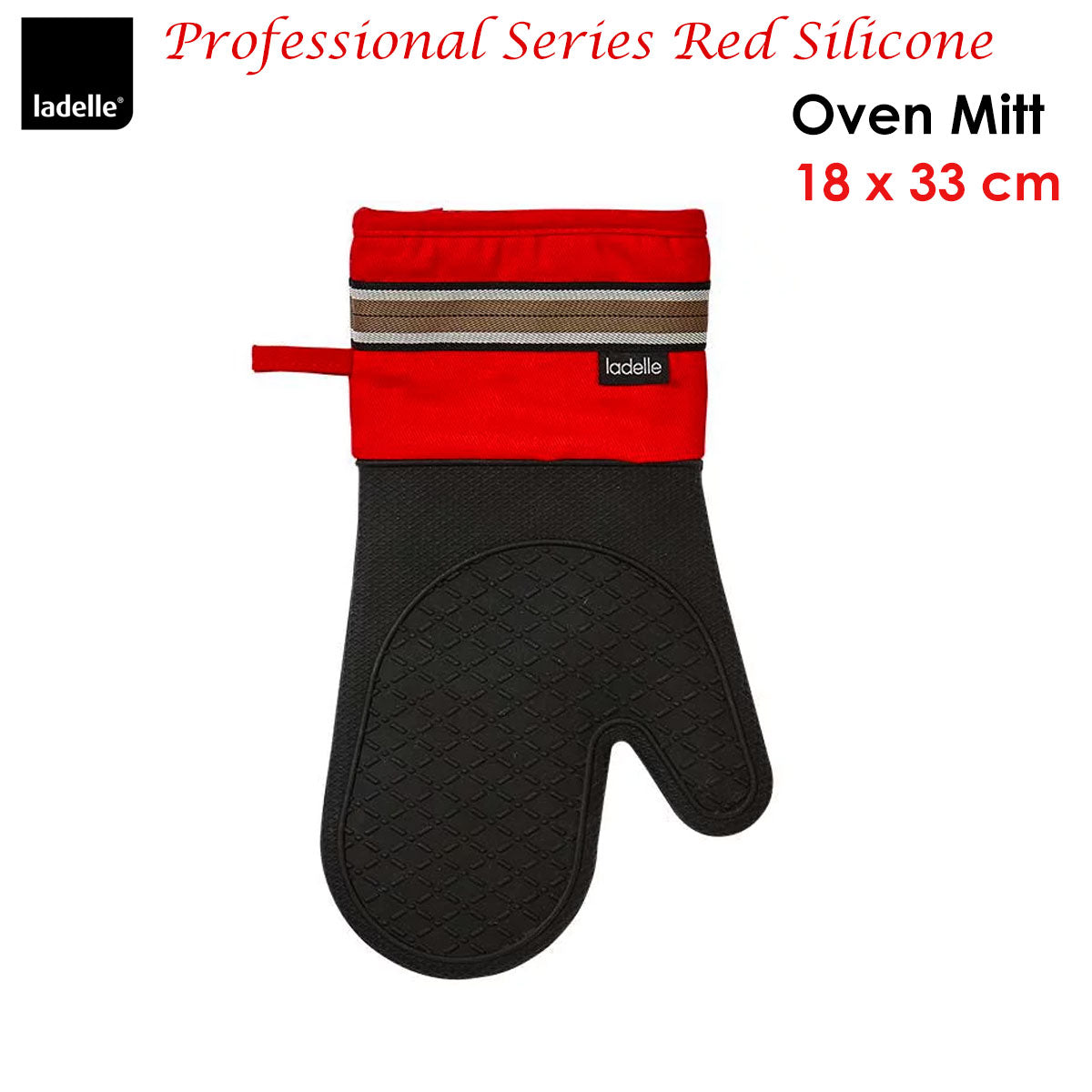 Ladelle Red Silicone Oven Mitt 18 x 33 cm, Quilted Design, AZO Free Dyes - SuperSaverAU - view 2