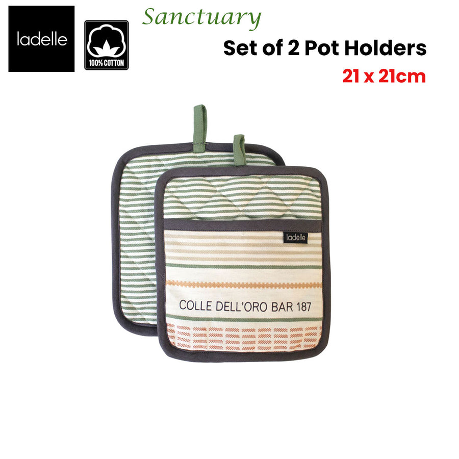 Ladelle Sanctuary Cream Set of 2 Pot Holders 21 x 21 cm, Quilted Design, AZO Free - SuperSaverAU - view 1