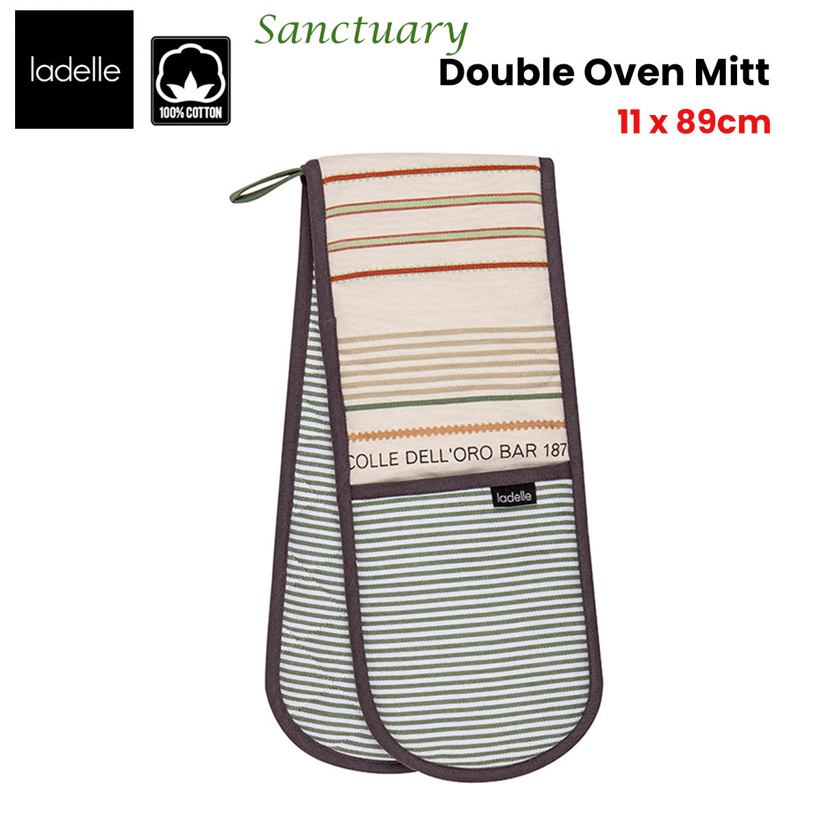 Ladelle Sanctuary Cream Double Oven Mitt 17 x 89 cm, Quilted, AZO Free Dyes - SuperSaverAU - view 2