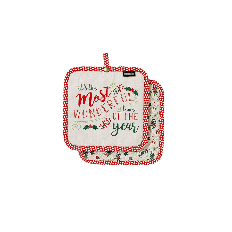 Ladelle Set of 2 Quilted Christmas Pot Holders 21x21 cm - AZO Free - SuperSaverAU - view 1