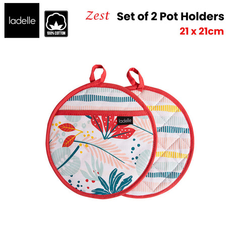 Ladelle Zest Set of 2 Pot Holders 21 x 21 cm, Quilted Design, 100% Cotton - SuperSaverAU - view 2