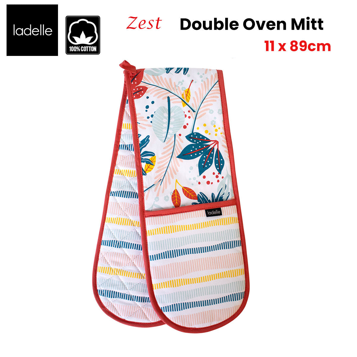 Ladelle Zest Double Oven Mitt 17 x 89 cm, Quilted Design, 100% Cotton, AZO Free Dyes - SuperSaverAU - view 2