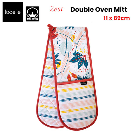 Ladelle Zest Double Oven Mitt 17 x 89 cm, Quilted Design, 100% Cotton, AZO Free Dyes - SuperSaverAU - view 2