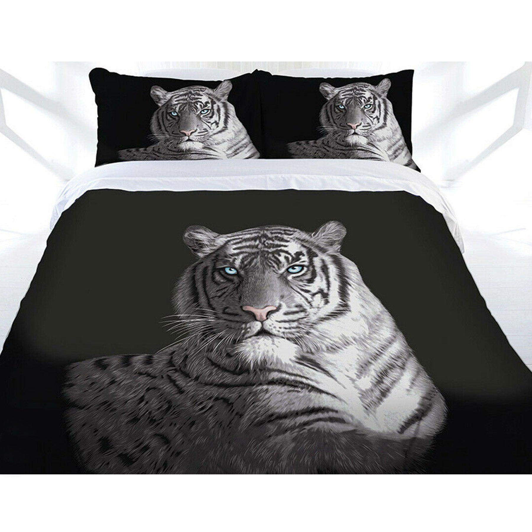 Just Home Tiger Print Black Blue Eyes Quilt Cover Set Queen - 210 x 210 cm - SuperSaverAU - view 1