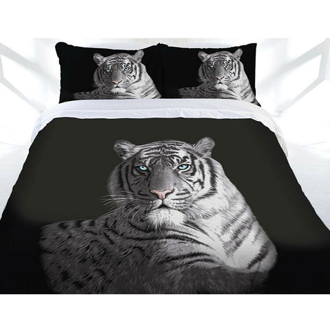 Just Home Tiger Print Black Blue Eyes Quilt Cover Set Queen - 210 x 210 cm - SuperSaverAU - view 1