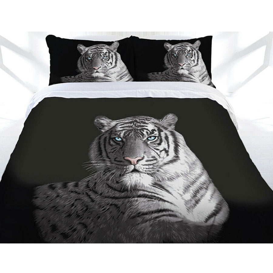 Just Home Tiger Print Black Blue Eyes Quilt Cover Set Queen - 210 x 210 cm - SuperSaverAU - view 1